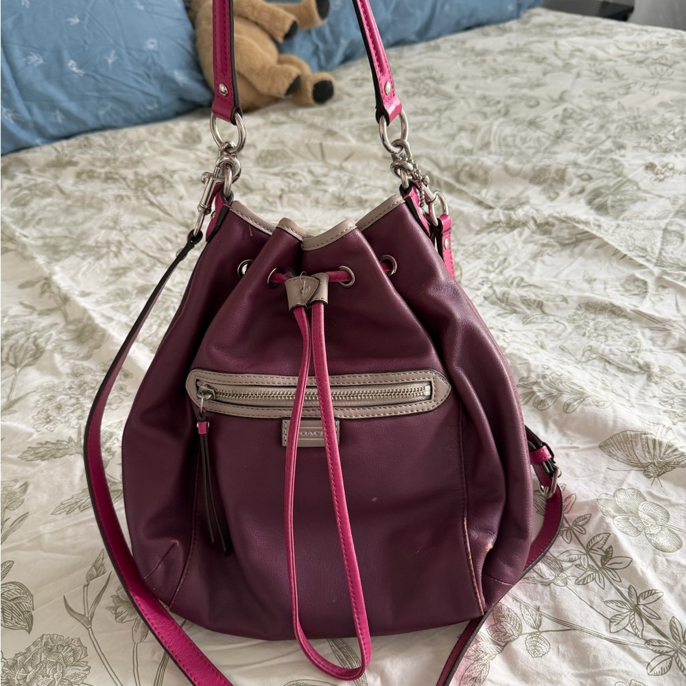 Coach Purple and Pink Leather Bucket Bag